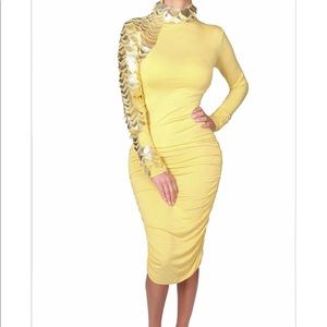 Yellow or Black Bodycon with Faux Leather Details